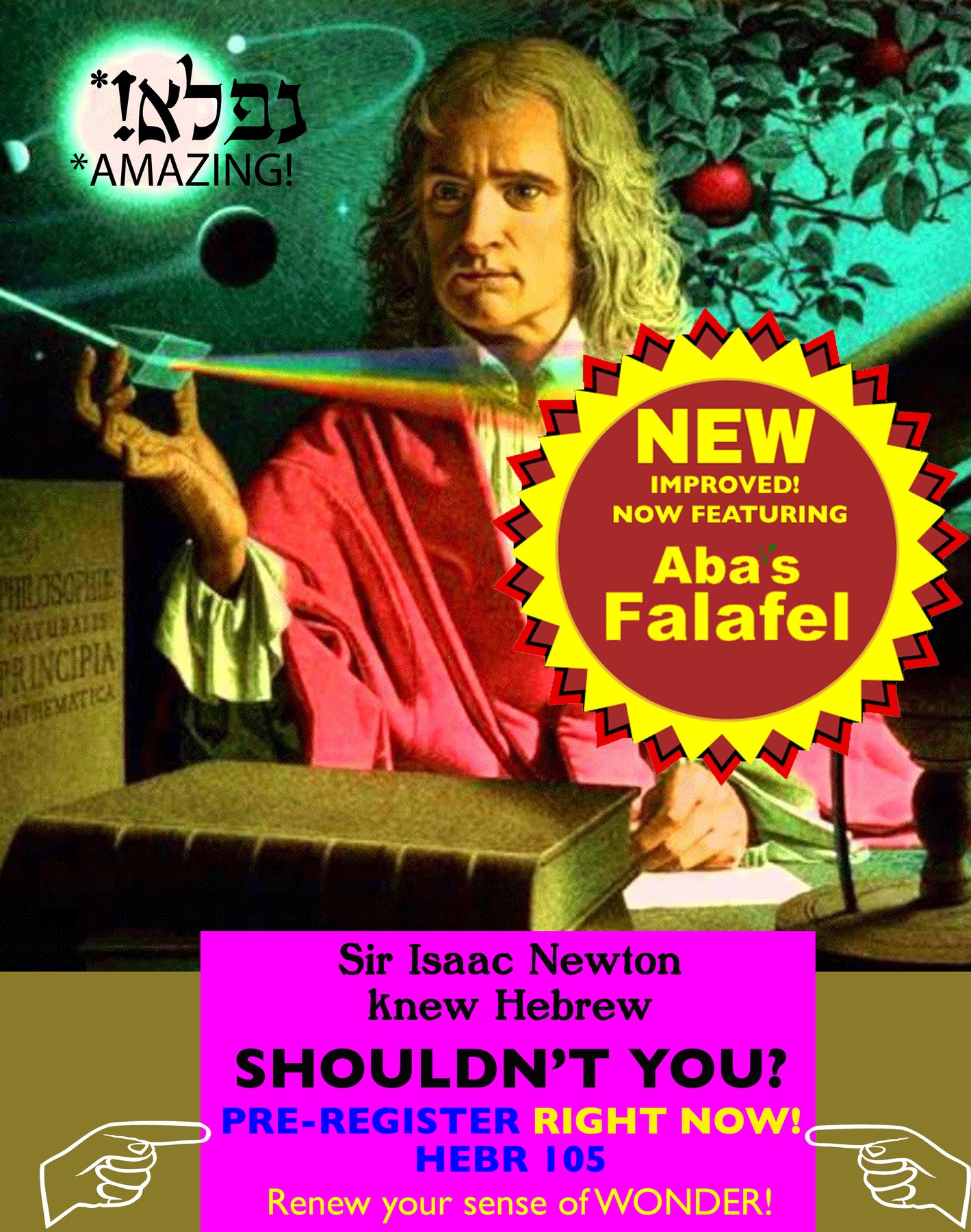 Sir Isaac Newton knew Hebrew — shouldn't you? Vassar Hebrew Program poster.