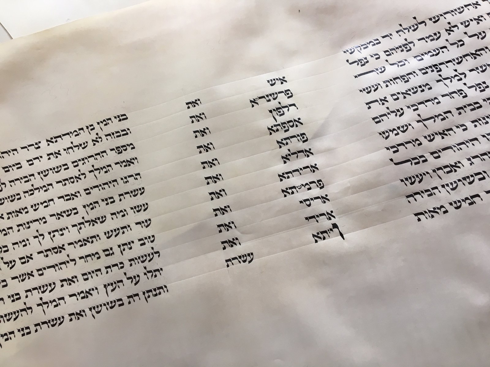 A column of Hebrew lettering complete on parchment.