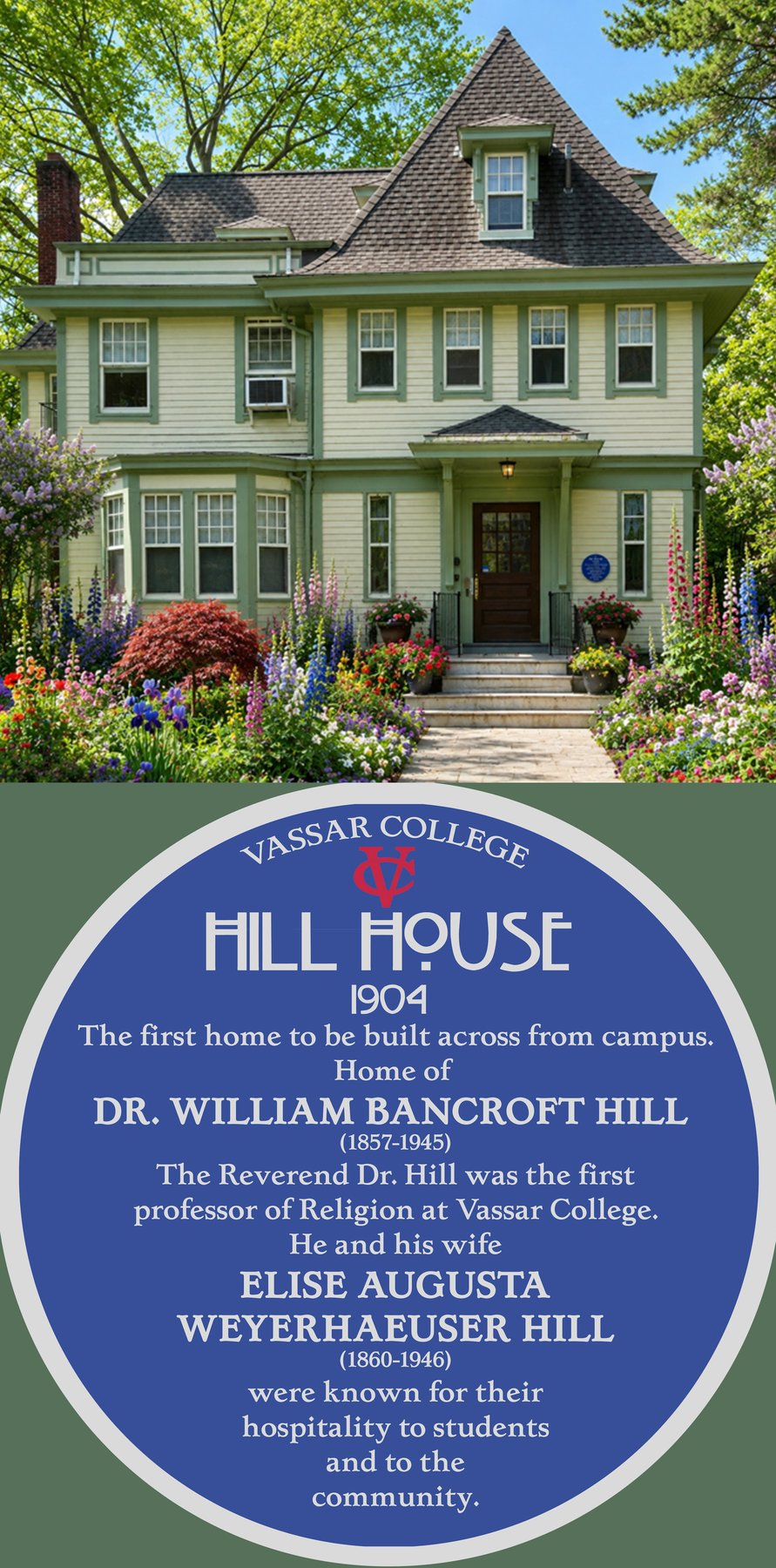 Hill House — the home of Professors Vető and Epstein and family — a tall, slender Victorian house framed by trees.