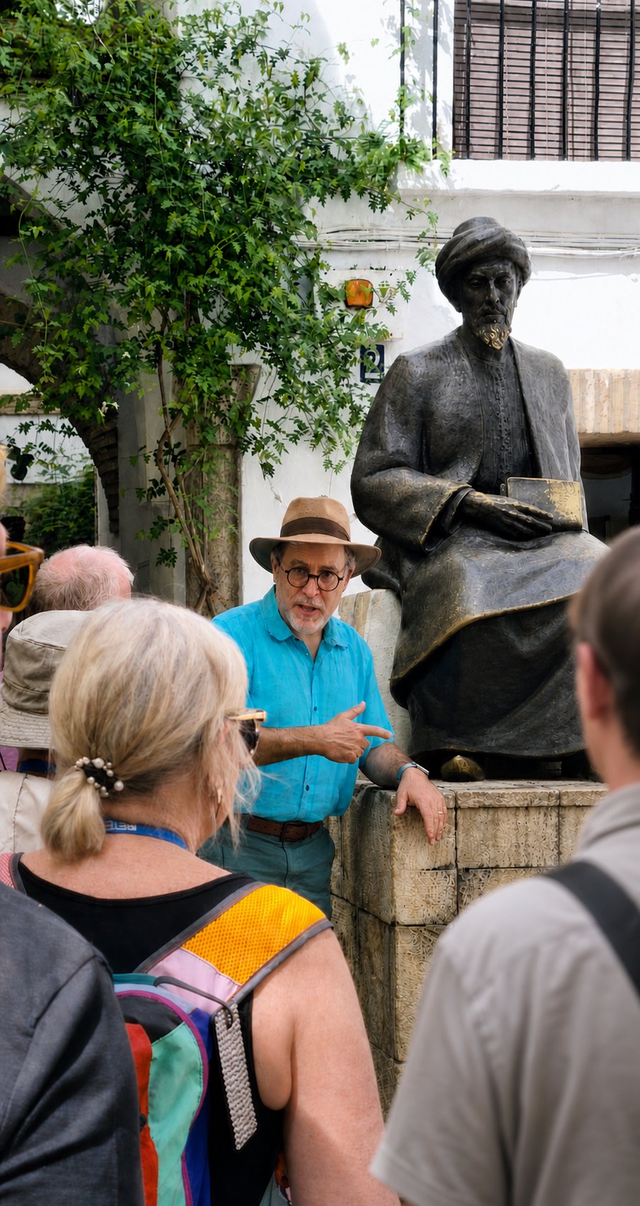 Professor Marc Michael Epstein lecturing in the Judería of Córdoba on an alumni travel seminar.